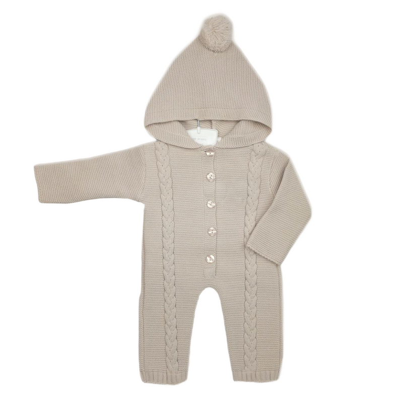 Cable knitted pramsuit - biscuit