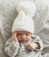 Cable Knit Pom Hat - White