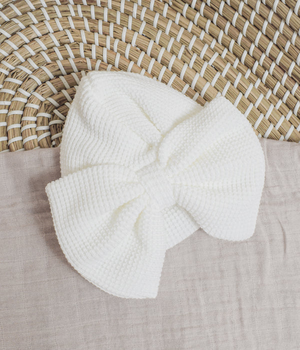 White waffle knit bow turban