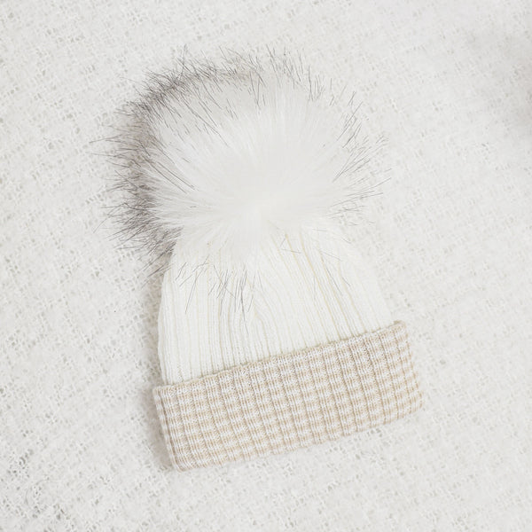 First size stripe pom hat - natural