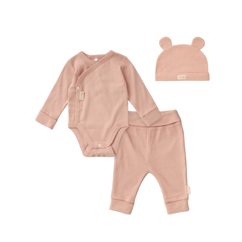 3 Piece Organic Ribbed Outfit - Pink
