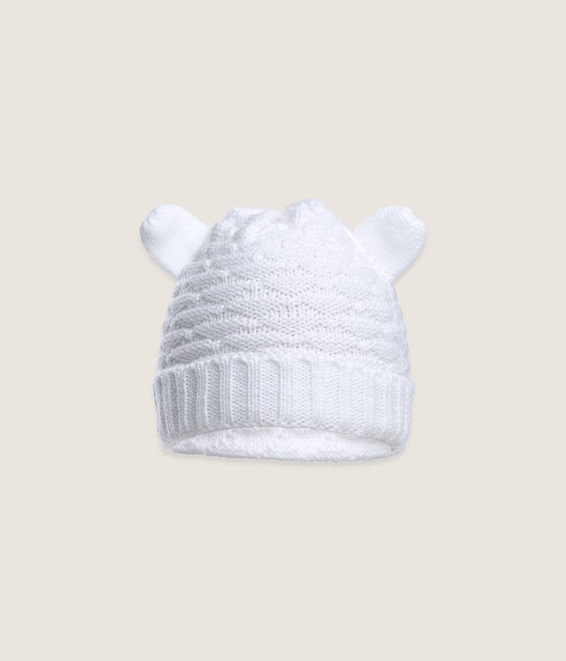 Knitted Bear Beanie Hat - White