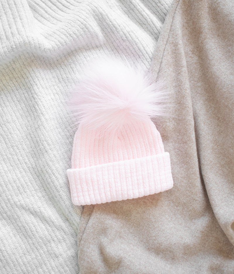 First Size Pink Stripe Pom Hat - BERRY & BLOSSOMS
