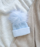 First Size Blue Stripe Pom Hat - BERRY & BLOSSOMS
