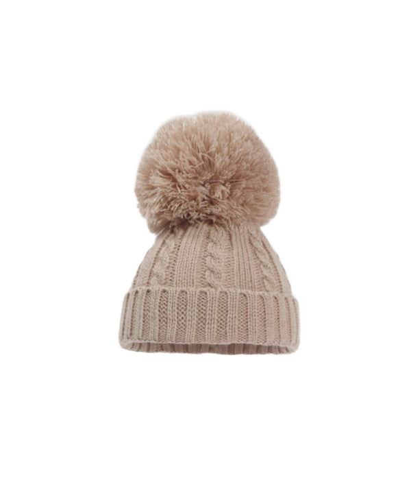 Knitted Bobble Hat - Dark Beige - BERRY & BLOSSOMS