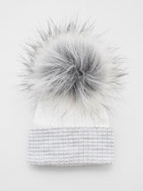 First Size Stripe Pom Hat - White/Grey - Berry & Blossoms