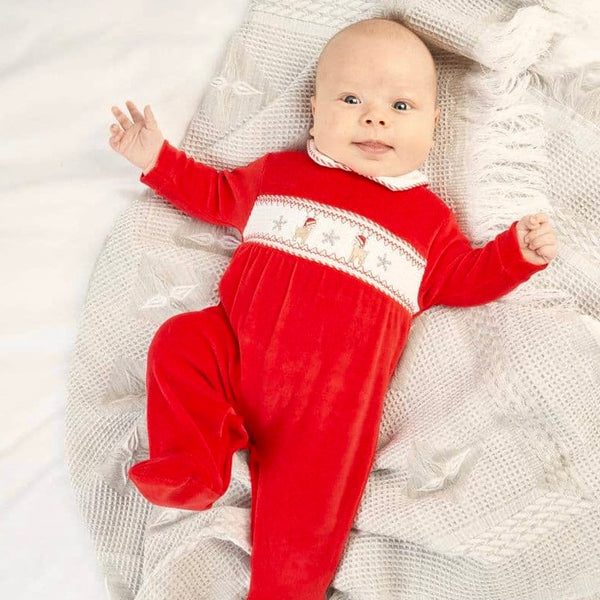 Little Reindeer Velour Sleepsuit - Red - BERRY & BLOSSOMS